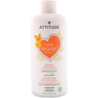 ATTITUDE, BABY LEAVES SCIENCE, NATURAL BUBBLE WASH, PEAR NECTAR, 16 FL OZ / 473ml