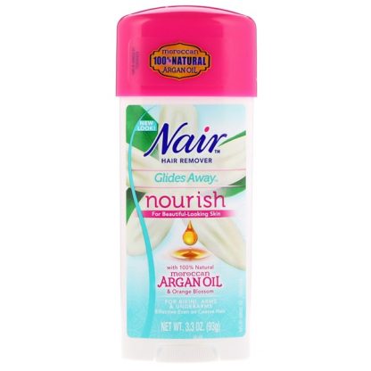 NAIR , HAIR REMOVER, GLIDES AWAY, NOURISH, FOR BIKINI, ARMS & UNDERARMS , 3.3 OZ / 93g