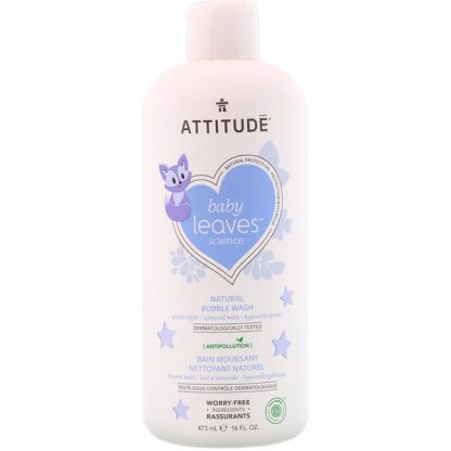 ATTITUDE, BABY LEAVES SCIENCE, NATURAL BUBBLE WASH, GOOD NIGHT / ALMOND MILK, 16 FL OZ / 473ml