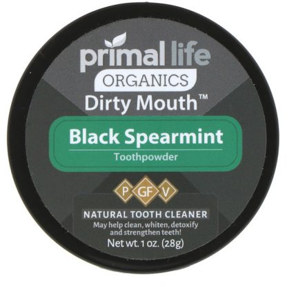 PRIMAL LIFE ORGANICS, DIRTY MOUTH TOOTH POWDER, BLACK SPEARMINT, 1 OZ / 28g