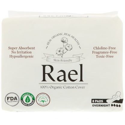 RAEL, ORGANIC THIN PADS, OVERNIGHT, 8 PADS