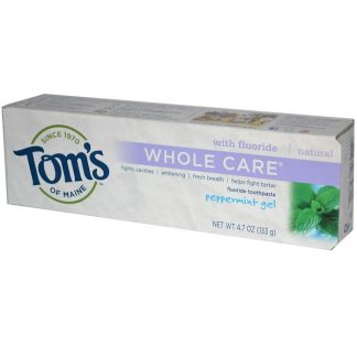 TOM'S OF MAINE, WHOLE CARE FLUORIDE TOOTHPASTE, PEPPERMINT GEL, 4.7 OZ / 133g