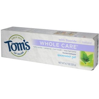 TOM'S OF MAINE, WHOLE CARE FLUORIDE TOOTHPASTE, SPEARMINT GEL, 4.7 OZ / 133g