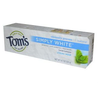 TOM'S OF MAINE, SIMPLY WHITE, FLUORIDE TOOTHPASTE, CLEAN MINT, 4.7 OZ / 133g
