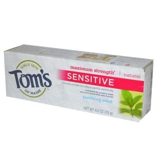 TOM'S OF MAINE, SENSITIVE TOOTHPASTE, MAXIMUM STRENGTH, SOOTHING MINT, 4 OZ / 113g