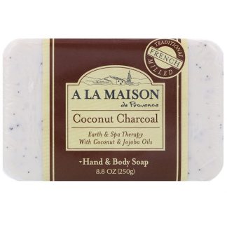 A LA MAISON DE PROVENCE, HAND & BODY BAR SOAP, COCONUT CHARCOAL, 8.8 OZ / 250g