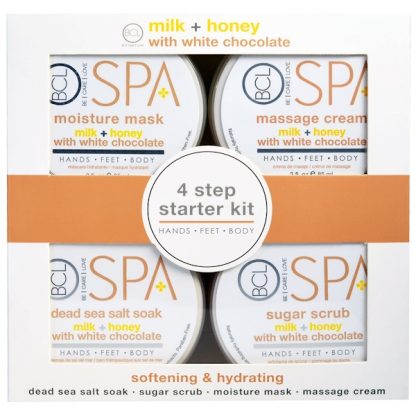 PETAL FRESH, SPA, 4 STEP STARTER KIT, SOFTENING & HYDRATING, MILK + HONEY WITH WHITE CHOCOLATE, 4 - 3 FL OZ / 85ml EACH