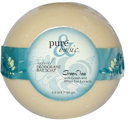 PURE & BASIC, NATURAL DEODORANT BAR SOAP, GREEN TEA, 6.4 OZ / 180g BAR