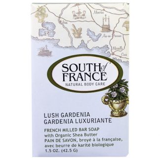 SOUTH OF FRANCE, FRENCH MILLED BAR SOAP WITH ORGANIC SHEA BUTTER, LUSH GARDENIA, 1.5 OZ / 42.5g