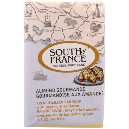 SOUTH OF FRANCE, FRENCH MILLED BAR SOAP WITH ORGANIC SHEA BUTTER, ALMOND GOURMANDE, 1.5 OZ / 42.5g