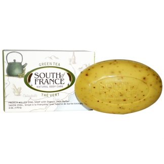 SOUTH OF FRANCE, GREEN TEA, FRENCH MILLED BAR OVAL SOAP WITH ORGANIC SHEA BUTTER, 6 OZ / 170g