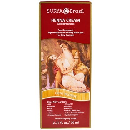 SURYA BRASIL, HENNA CREAM, HIGH-PERFORMANCE HEALTHY HAIR COLOR FOR GREY COVERAGE, LIGHT BLONDE, 2.37 FL OZ / 70ml