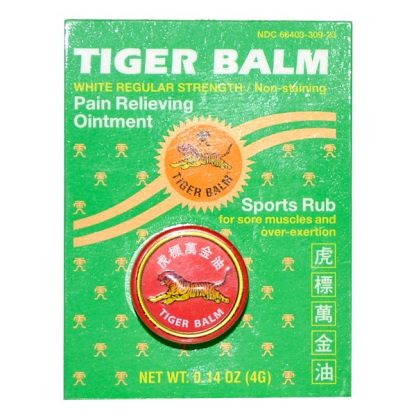 TIGER BALM, PAIN RELIEVING OINTMENT, WHITE REGULAR STRENGTH, 0.14 OZ / 4g