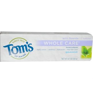 TOM'S OF MAINE, WHOLE CARE FLUORIDE TOOTHPASTE, SPEARMINT, 4.7 OZ / 133g