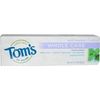 TOM'S OF MAINE, WHOLE CARE FLUORIDE TOOTHPASTE, PEPPERMINT, 4.7 OZ / 133g