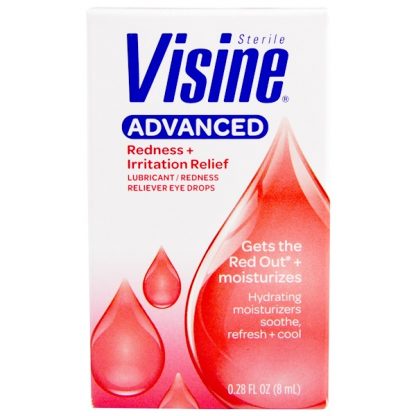 VISINE, ADVANCED, STERILE, LUBRICANT, REDNESS RELIEVER EYE DROPS, 0.28 FL OZ / 8ml