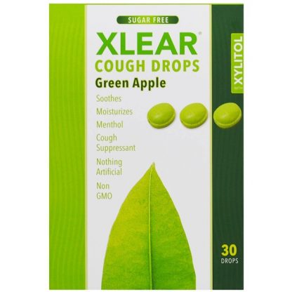 XLEAR, XYLITOL, COUGH DROPS, SUGAR FREE, GREEN APPLE, 30 DROPS