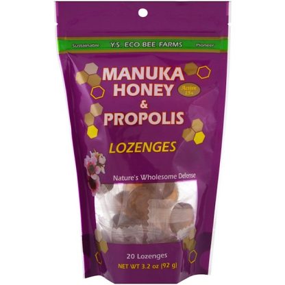 Y.S. ECO BEE FARMS, MANUKA HONEY & PROPOLIS LOZENGES, 20 LOZENGES, 3.2 OZ / 92g