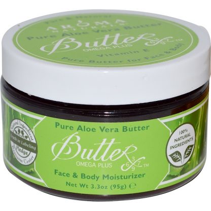 AROMA NATURALS, PURE ALOE VERA BUTTER, FACE & BODY MOISTURIZER, 3.3 OZ / 95g