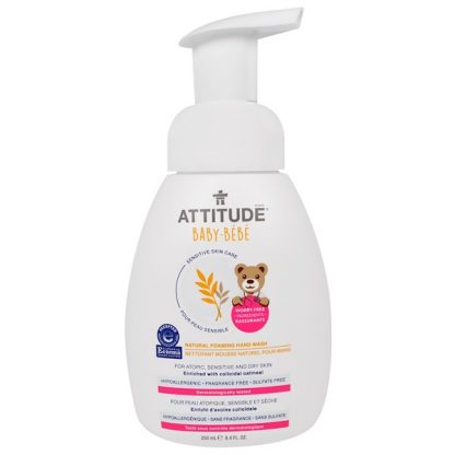 ATTITUDE, SENSITIVE SKIN CARE, BABY, NATURAL FOAMING HAND WASH, FRAGRANCE FREE, 8.4 FL OZ / 250ml