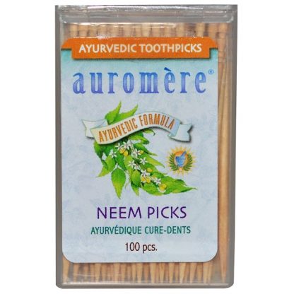 AUROMERE, AYURVEDIC TOOTHPICKS, NEEM PICKS, 100 PIECES