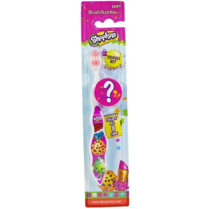 BRUSH BUDDIES, SHOPKINS, TOOTHBRUSH TRAVEL KIT, SOFT, 2 PIECE