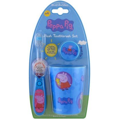 BRUSH BUDDIES, PEPPA PIG, FLASH TOOTHBRUSH SET, SOFT, 3 PIECE KIT