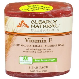CLEARLY NATURAL, ESSENTIALS, PURE AND NATURAL GLYCERINE SOAP, VITAMIN E, 3 BAR PACK, 4 OZ EACH