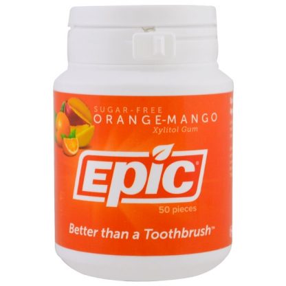 EPIC DENTAL, XYLITOL GUM, SUGAR-FREE, ORANGE-MANGO, 50 PIECES