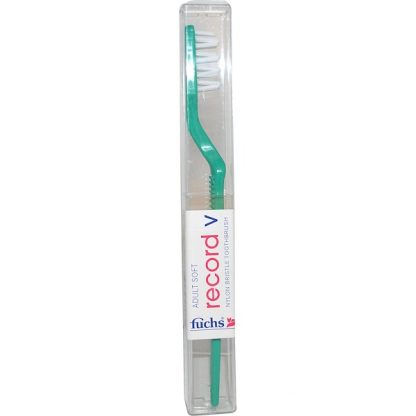 FUCHS BRUSHES, RECORD V, NYLON BRISTLE TOOTHBRUSH, ADULT SOFT, FUSCIA, 1 TOOTHBRUSH