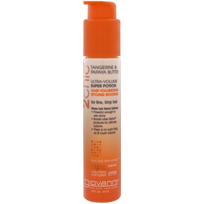 GIOVANNI, 2CHIC, ULTRA-VOLUME SUPER POTION, HAIR VOLUMIZING STYLING BOOSTER, TANGERINE & PAPAYA BUTTER, 1.8 FL OZ / 53ml