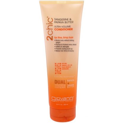 GIOVANNI, 2CHIC, ULTRA-VOLUME CONDITIONER, FOR FINE, LIMP HAIR, TANGERINE & PAPAYA BUTTER, 8.5 FL OZ / 250ml