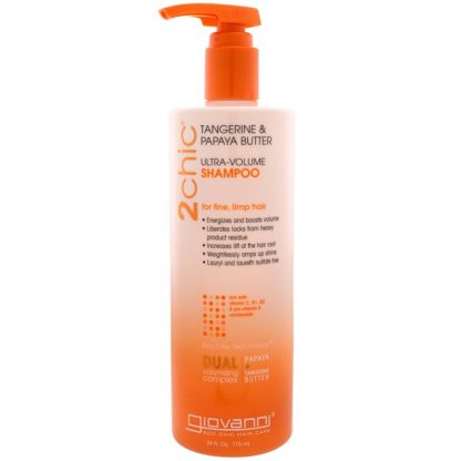 GIOVANNI, 2CHIC, ULTRA-VOLUME SHAMPOO, FOR FINE LIMP HAIR, TANGERINE & PAPAYA BUTTER, 24 FL OZ / 710ml