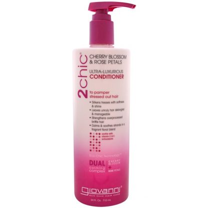 GIOVANNI, 2CHIC, ULTRA-LUXURIOUS CONDITIONER, TO PAMPER STRESSED OUT HAIR, CHERRY BLOSSOM & ROSE PETALS, 24 FL OZ / 710ml