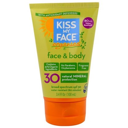 KISS MY FACE, ORGANICS, FACE & BODY MINERAL SUNSCREEN, SPF 30, 3.4 FL OZ / 100ml