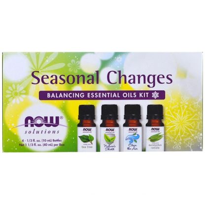 NOW FOODS, SEASONAL CHANGES, BALANCING ESSENTIAL OILS KIT, 4 BOTTLES, 1/3 FL OZ. (10ml EACH