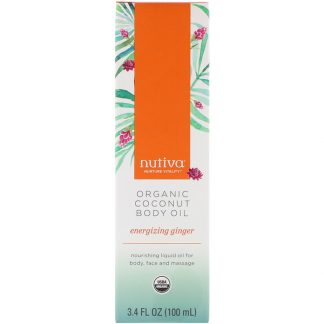 NUTIVA, ORGANIC COCONUT BODY OIL, ENERGIZING GINGER, 3.4 FL OZ / 100ml