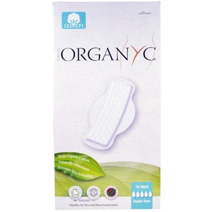 ORGANYC, ORGANIC COTTON MENSTRUAL PADS, SUPER FLOW, 10 PADS