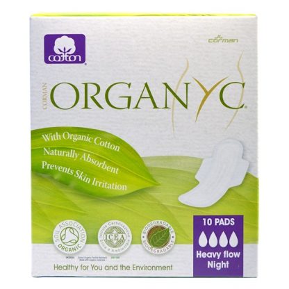 ORGANYC, ORGANIC COTTON PADS, HEAVY FLOW NIGHT, 10 PADS