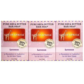 OUT OF AFRICA, PURE SHEA BUTTER BAR SOAP, LAVENDER, 3 PACK, 4 OZ / 120g EACH