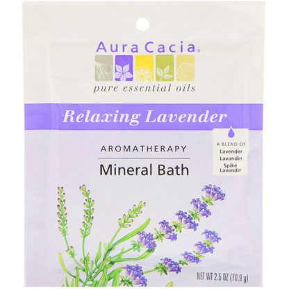 AURA CACIA, AROMATHERAPY MINERAL BATH, RELAXING LAVENDER, 2.5 OZ / 70.9g