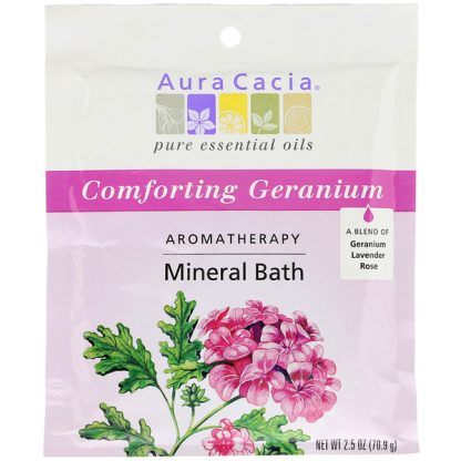 AURA CACIA, AROMATHERAPY MINERAL BATH, COMFORTING GERANIUM, 2.5 OZ / 70.9g