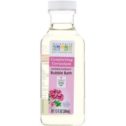 AURA CACIA, AROMATHERAPY BUBBLE BATH, COMFORTING GERANIUM, 13 FL OZ / 384ml