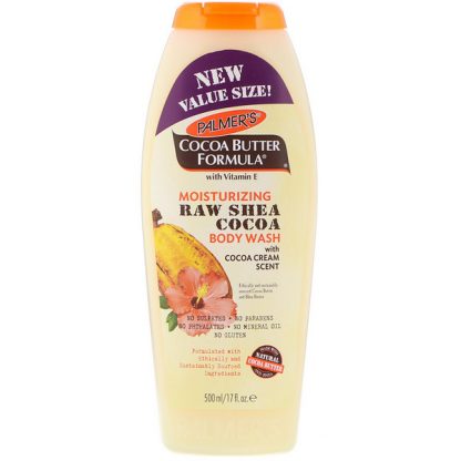 PALMER'S, COCOA BUTTER FORMULA, MOISTURIZING RAW SHEA COCOA BODY WASH, WITH COCOA CREAM SCENT, 17 FL OZ / 500ml