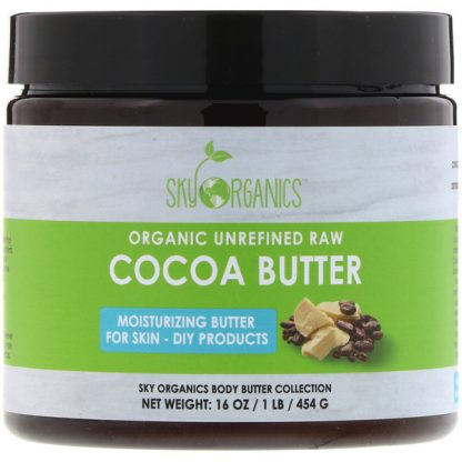 SKY ORGANICS, ORGANIC UNREFINED RAW COCOA BUTTER, 16 OZ / 454g