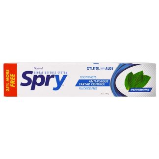 XLEAR, SPRY TOOTHPASTE, ANTI-PLAQUE TARTAR CONTROL, FLOURIDE FREE, NATURAL PEPPERMINT, 5 OZ / 141g