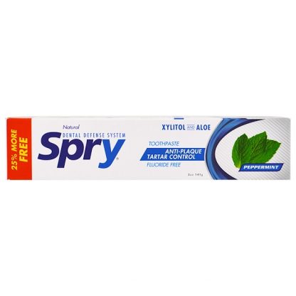 XLEAR, SPRY TOOTHPASTE, ANTI-PLAQUE TARTAR CONTROL, FLOURIDE FREE, NATURAL PEPPERMINT, 5 OZ / 141g