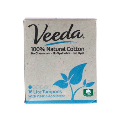 VEEDA, 100% NATURAL COTTON TAMPON WITH PLASTIC APPLICATOR, LITE, 16 TAMPONS