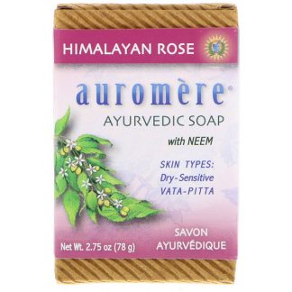 AUROMERE, AYURVEDIC SOAP, WITH NEEM, HIMALAYAN ROSE, 2.75 OZ / 78g