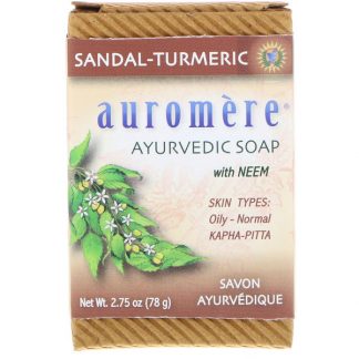 AUROMERE, AYURVEDIC SOAP, WITH NEEM, SANDAL-TURMERIC, 2.75 OZ / 78g
